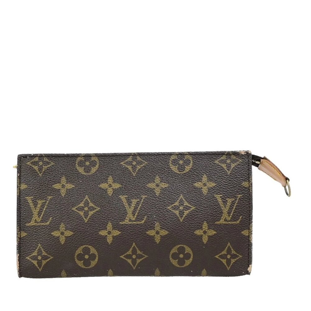 LOUIS VUITTON LV Logo Bucket GM Pouch Bag Monogram Leather Brown Gold 02KB375